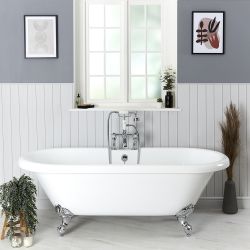 Bañera Exenta Tradicional Blanca con Borde Redondeado - 1795mm x 785mm - Patas Disponibles en una Selección de Acabados - Legend