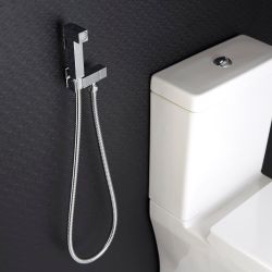 Kit de Ducha Higiénica Mural  para WC  de 1 Salida con Telefonillo de Ducha, Soporte Mural y Flexo - Kubix
