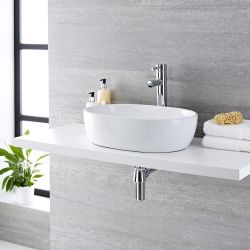Lavabo Sobre Encimera Oval de Cerámica 480x350mm con Grifo Mezclador Alto para Lavabo - Otterton