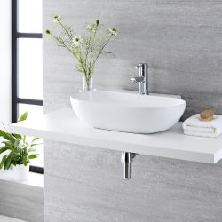 Lavabo Sobre Encimera Suspendido Oval de Cerámica 555x395mm con Grifo Mezclador de Lavabo Cromado - Otterton