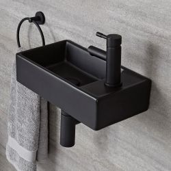 Lavabo Suspendido Moderno Rectangular Negro Monoforo de 400mm x 220mm - Nox