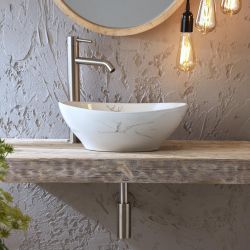 Lavabo Sobre Encimera Oval con Efecto Mármol - 405mm x 330mm (Sin Agujeros para la Grifería) - Kenton