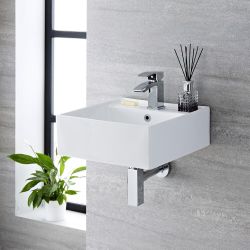 Lavabo Moderno Suspendido en Blanco - Disponible en distintas medidas y con rebosadero en distintos acabados - Halwell