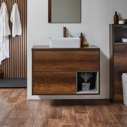 Mueble Suspendido con Repisa Abierta de 1000mm - Disponible en Distintos Acabados, con Opción de Lavabo y LED - Hoxton