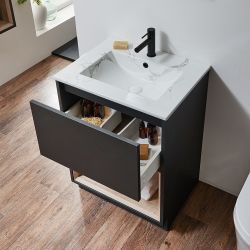 Mueble de Lavabo a Suelo con Repisa Abierta de 610mm Completo con Lavabo - Selección de Acabados y Luz LED - Hoxton