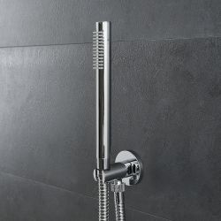 Kit de Ducha de Diseño Redondo con Ducha de Mano, Soporte Mural y Flexo
