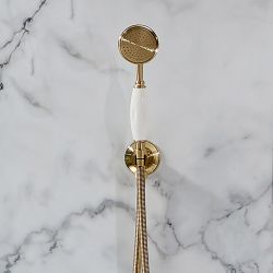 Kit de Ducha Tradicional con Telefonillo, Soporte, Flexo de Ducha y Codo de Salida Integrado - Oro Satinado - Elizabeth