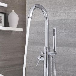 Grifo Mezclador Moderno Redondo para Bañera en Isla con Telefonillo - Disponible en Distintos Acabados