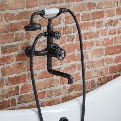 Grifo Mezclador Mural para Bañera con Telefonillo de Ducha en Estilo Industrial - Disponible en Distintos Acabados - Zandra