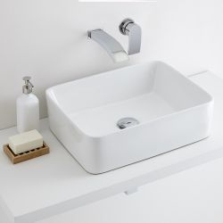 Lavabo Sobre Encimera Rectangular de Cerámica 480x370mm con Mezclador de Lavabo Mural - Alswear