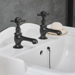 Hudson Reed Elizabeth - Par de Grifos Tradicionales Individuales para Lavabo con Manijas en Cruceta - Negro 