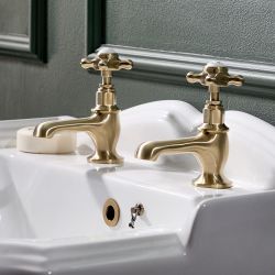 Hudson Reed Elizabeth - Par de Grifos Tradicionales Individuales para Lavabo con Manijas en Cruceta - Oro Satinado