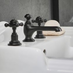 Hudson Reed Elizabeth - Grifo Mezclador para Lavabo de 3 Agujeros en Estilo Tradicional con Manijas en Cruceta - Negro 