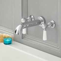 Grifo Llenador de Bañera de Pared de 3 Agujeros Tradicional con Manijas a Palanca Disponible en Distintos Acabados - Elizabeth
