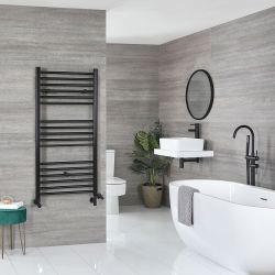 Radiador Toallero Mixto Negro Plano - incl. Elemento Eléctrico, Pieza en Forma y Llaves - Disponible en Distintas Medidas - Nox