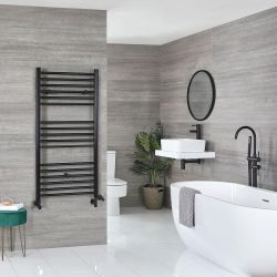 Radiador Toallero Mixto Negro Plano - incl. Elemento Eléctrico, Pieza en Forma y Llaves - Disponible en Distintas Medidas -  Kent