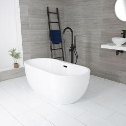 Bañera Exenta Moderna Oval Blanca con Doble Respaldo - 1800mm x 750mm - Disponible con Rebosadero en Distintos Acabados - Otterton