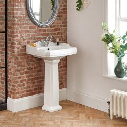 Lavabo Monoforo con Pedestal de Estilo Tradicional Realizado en Cerámica Blanca - Regent