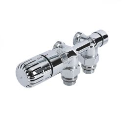 Par de Llaves Termostáticas Angulares para Radiador y Toallero con Conexión Central Completo con Selección de Adaptadores Pex y Multicapa - Multiblock H