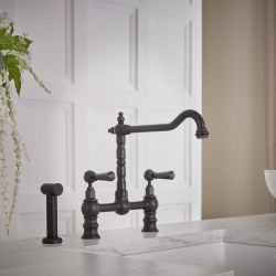 Hudson Reed Elizabeth - Grifo Mezclador para Fregadero de Cocina en Estilo Clásico en Puente y Rociador Extraíble - Disponible en Distintos Acabados 