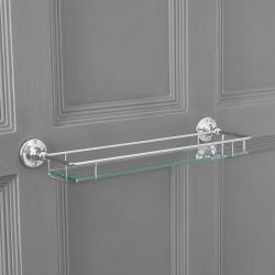 Repisa Porta Objetos en Vidrio Mural para Cuarto de Baño con Acabado Cromado