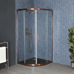 Mampara Ducha Angular de Color Cobre de 900mm con Plato de Ducha Efecto Pizarra - Plato de Ducha Disponible en Distintos Acabados