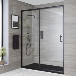 Puerta de Ducha Corredera Frontal Nox con Plato de Ducha Efecto Piedra - Disponible en Distintas Medidas
