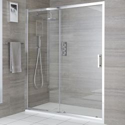 Puerta de Ducha Corredera Frontal Portland con Plato de Ducha Efecto Piedra - Disponible en Distintas Medidas