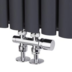 Llaves Rectas Cromadas para Radiador y Toallero con Conexión Central Completas con Cabezal Minimalista Cromado con Selección de Múltiples Adaptadores - Multiblock H