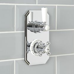 Hudson Reed Elizabeth - Mezclador de Ducha Empotrable Tradicional de 1 Función con Diseño Doble - Cromado y Blanco