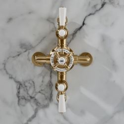 Hudson Reed Elizabeth - Mezclador de Ducha Tradicional Termostático Expuesto de 2 Salidas con Diseño Triple - Oro Satinado
