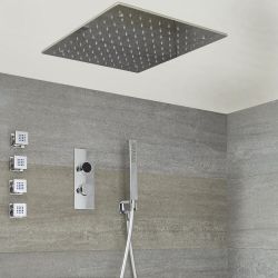 Ducha Digital con Sistema de Control de 3 Salidas con Alcachofa de Ducha Empotrable Cuadrada de 500x500mm, Telefonillo y Jets  de Ducha   - Narus