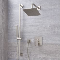 Conjunto de Ducha con Mezclador de Ducha Manual de 2 Funciones con Alcachofa de Ducha Cuadrada de 200mm y Barra de Ducha Deslizante Color Níquel Cepillado - Harting