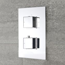 Conjunto de Ducha Termostático de 2 Funciones Cuadrado con Llenador de Bañera y Ducha de Mano - Kubix