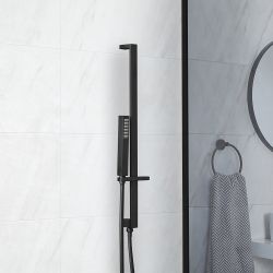 Kit de Ducha Moderno con Barra Deslizante, Telefonillo de Ducha y con Codo de Ducha Integrado - Negro - Preto