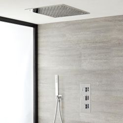 Conjunto de Ducha Termostático Triple de 2 Funciones con Alcachofa de Ducha Empotrable de 400mm y Ducha de Mano - Kubix