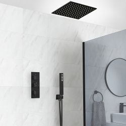 Conjunto de Ducha Termostático Negro con Alcachofa de Ducha Empotrable y Telefonillo de Ducha (2 Salidas) - Preto