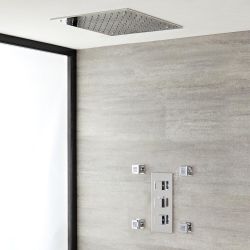 Conjunto de Ducha Termostático Triple de 2 Funciones con Jets de Ducha y Alcachofa Empotrable de 400mm - Kubix