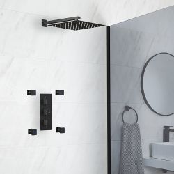Conjunto de Ducha Termostático Negro con Alcachofa y Jets de Ducha (2 Salidas) - Preto