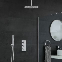 Conjunto de Ducha Termostático Redondo Triple de 2 Funciones con Alcachofa, Brazo de Ducha y Ducha de Mano