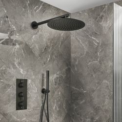Conjunto de Ducha Termostático Moderno Triple, con Alcachofa de Ducha Mural y Telefonillo de Ducha - Disponible en Distintos Acabados (2 Salidas) - Otto