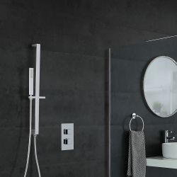 Conjunto de Ducha Moderno con Mezclador de Ducha Termostático Cuadrado Cromado de 1 Función y Kit con Barra de Ducha Deslizante - Kubix