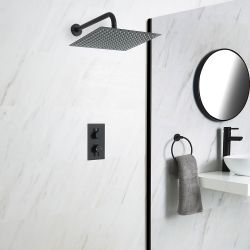 Llave de Ducha Termostática Empotrable de 1 Función Negra con Alcachofa de Ducha Cuadrada de 300x300mm y Brazo de Ducha - Nox
