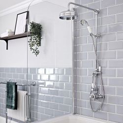 Hudson Reed Elizabeth - Columna de Ducha Tradicional con Barra Deslizante, Mezclador de Ducha Termostático Expuesto de 2 Funciones- Cromado y Blanco
