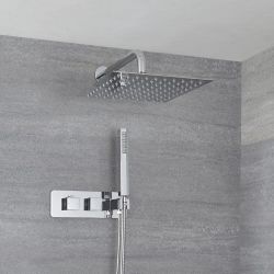 Mezclador de Ducha Empotrable Cuadrado de 2 Funciones con Alcachofa de 300mm y Telefonillo - Kubix