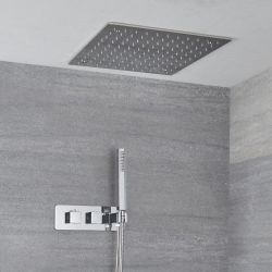 Conjunto de Ducha Termostático de 2 Funciones con Desviador Completo con Alcachofa de Ducha Empotrable de 400mm y Telefonillo - Kubix
