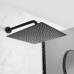 Llave de Ducha Termostática Empotrable de 2 Funciones con Desviador Negra con Alcachofa de Ducha Cuadrada de 300x300mm y Telefonillo - Nox