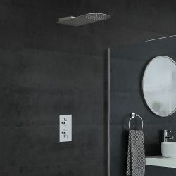 Conjunto de Ducha Cromado Moderno con Mezclador de Ducha Termostático Redondo de 2 Funciones con Desviador con Alcachofa de Ducha Ultraplana con Efecto Lluvia y Cascada - Como