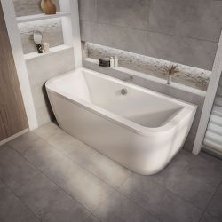 Bañera Moderna con Apoyo Sobre la Pared de Doble Respaldo en Forma de D - 1700mm x 750mm - con Faldón - Otterton
