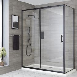 Puerta de Ducha Corredera Negra Nox Para Mampara de Ducha con Panel Lateral (Opcional) – Disponible en Varios Tamaños